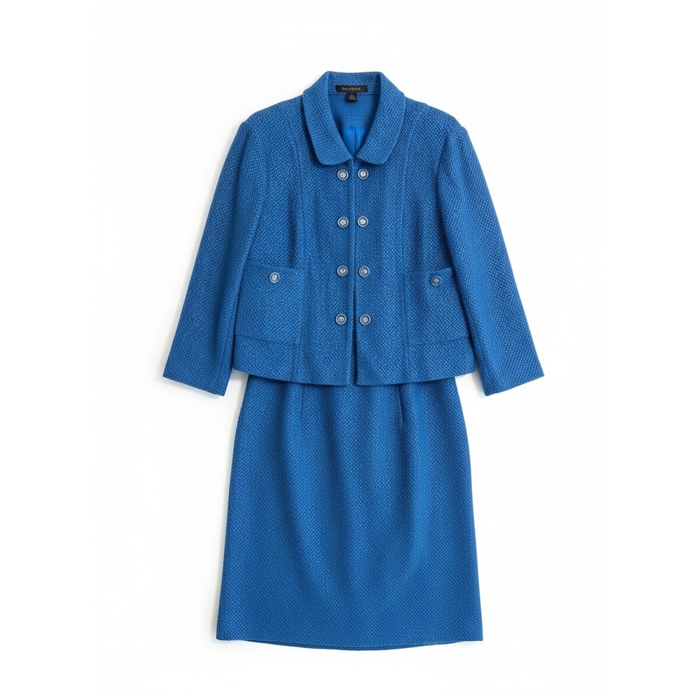 St. John Dress Suit Set Womens 16 Blue Wool Blend Textured Knit Jacket - Picture 2 of 11